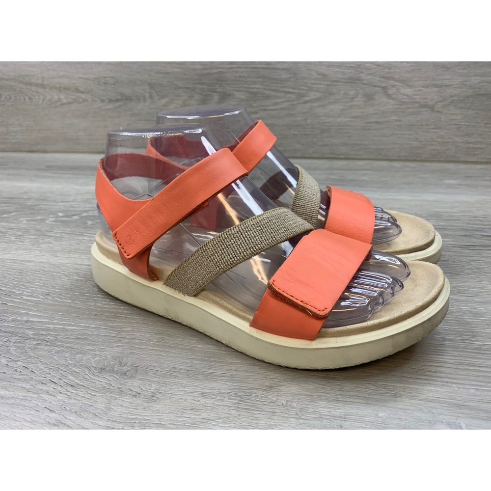 Ecco Simpil Sandal Coral Pink Leather Elastic Strap Platform 6.5 Comfort Shoes